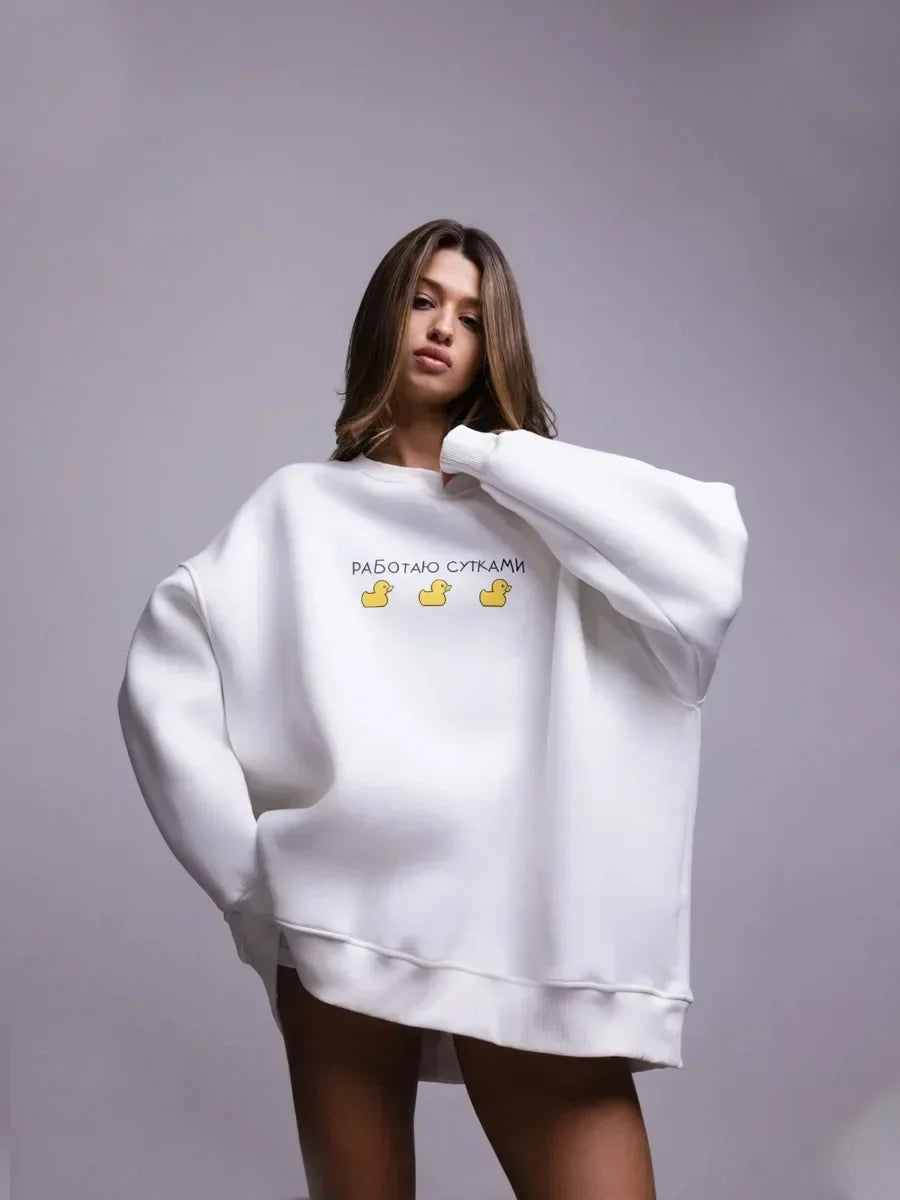 Großer Damen Kapuzenpullover aus Baumwolle mit Aufdruck