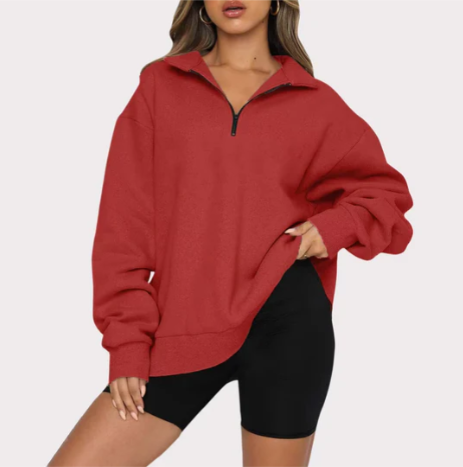 Modern, lässiger Damen-Pullover mit Halbreißverschluss