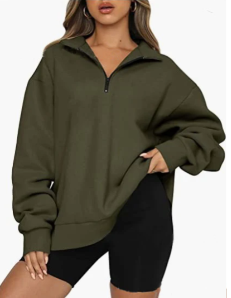 Modern, lässiger Damen-Pullover mit Halbreißverschluss