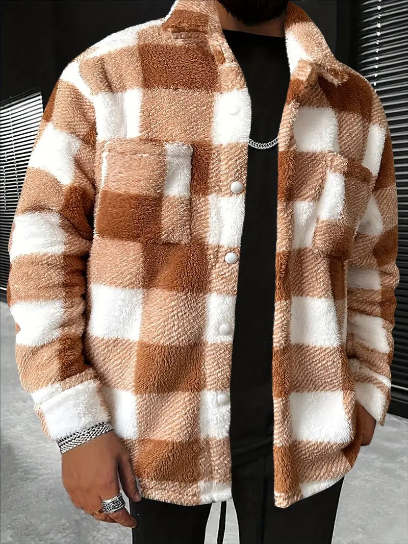 Lässige, stilvolle Fleecejacke von Shivelis mit Farbblockierung und Karomuster