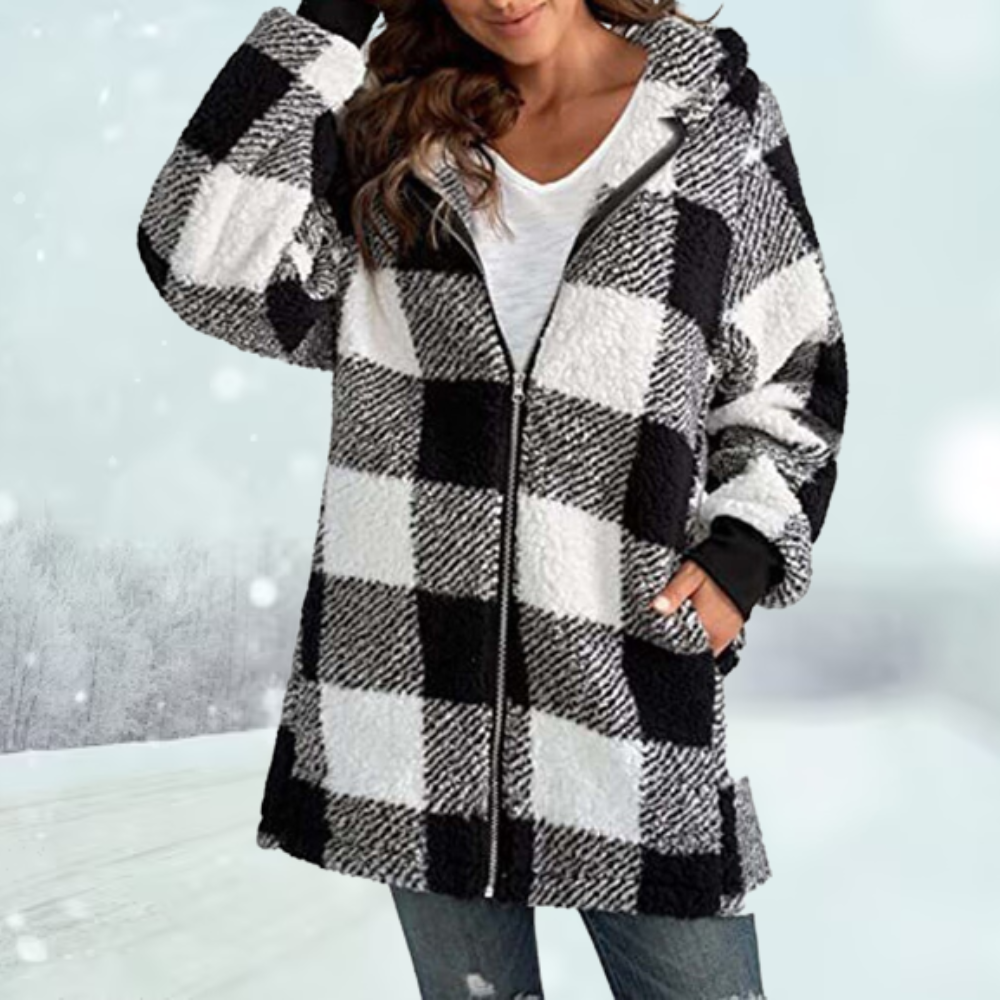 Kunstpelz Kapuzenpullover mit Kariertmuster von Fudus