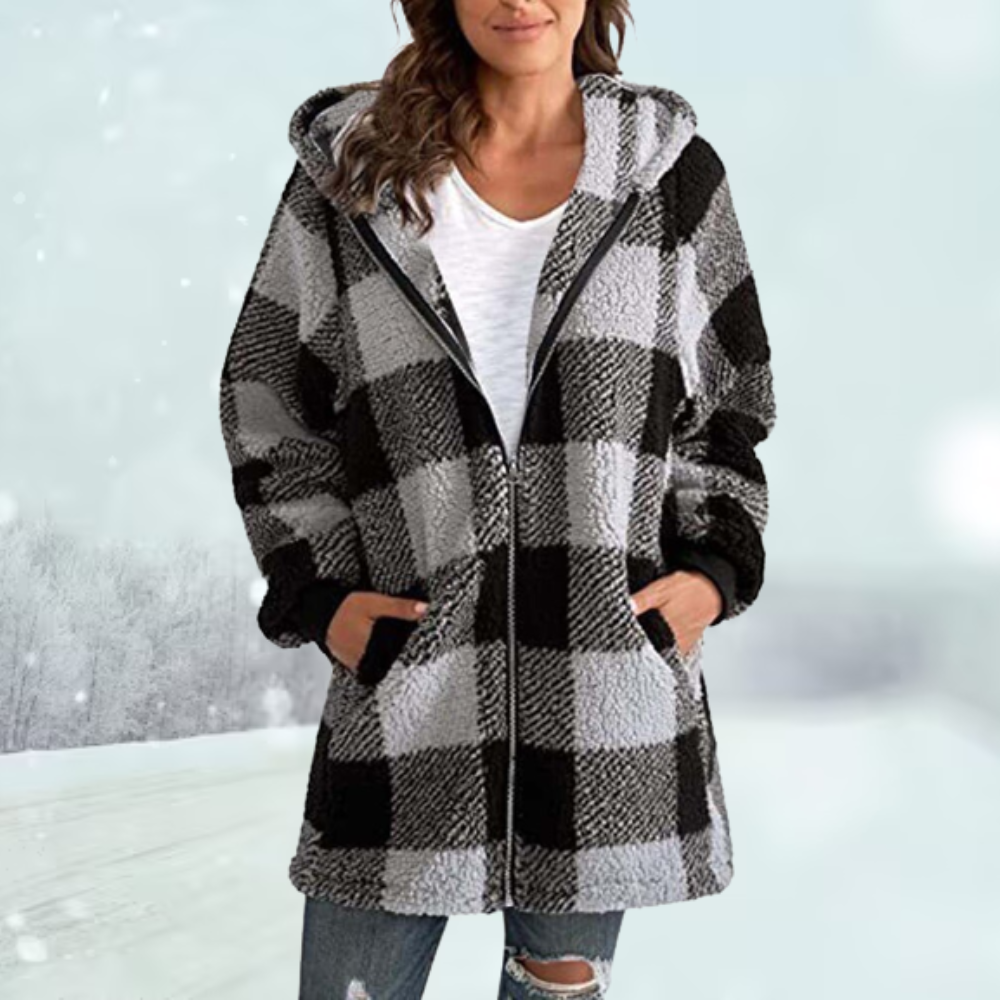 Kunstpelz Kapuzenpullover mit Kariertmuster von Fudus