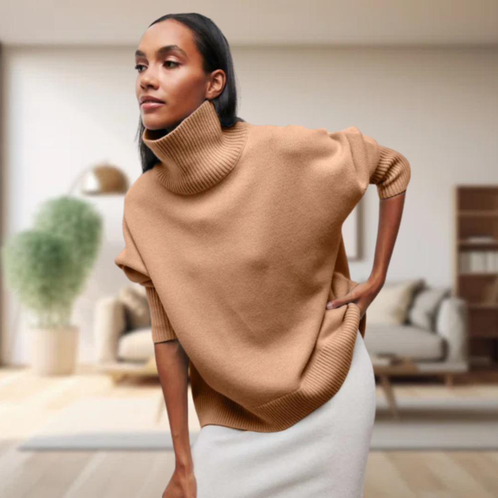 Einfacher schwarzer Rollkragenpullover für Damen