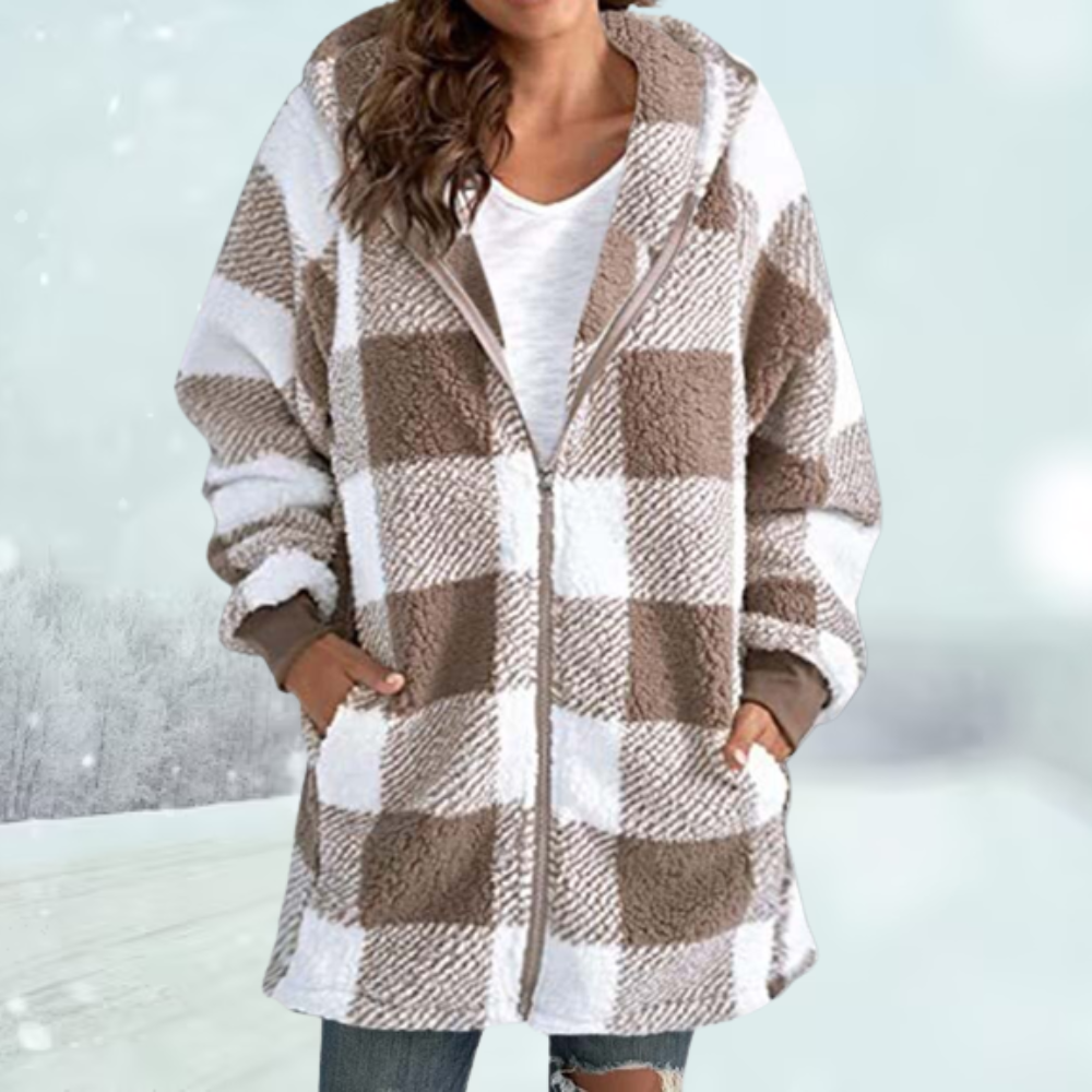 Kunstpelz Kapuzenpullover mit Kariertmuster von Fudus