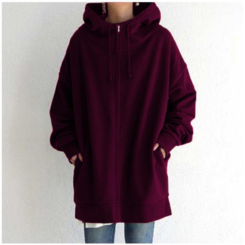 Fudus Damen Langarm-Sweatshirt mit Reißverschluss, Fuzzy Hoodie