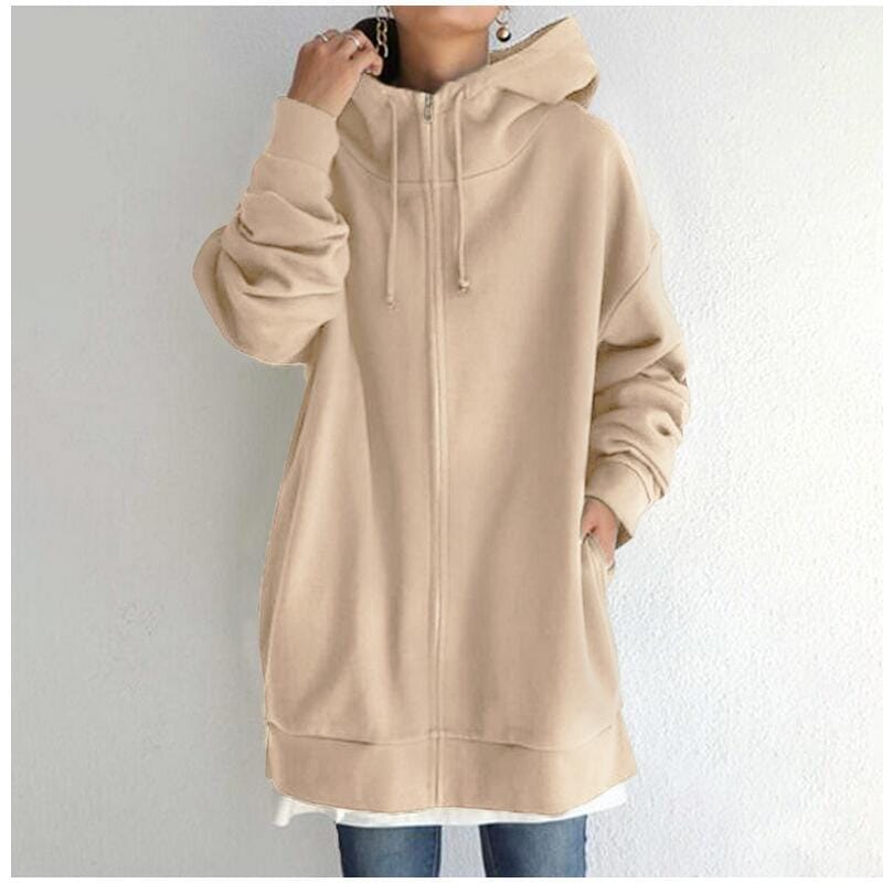 Fudus Damen Langarm-Sweatshirt mit Reißverschluss, Fuzzy Hoodie