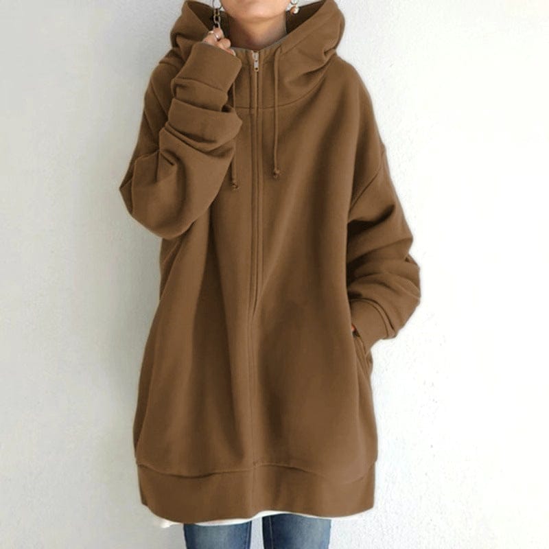 Fudus Damen Langarm-Sweatshirt mit Reißverschluss, Fuzzy Hoodie