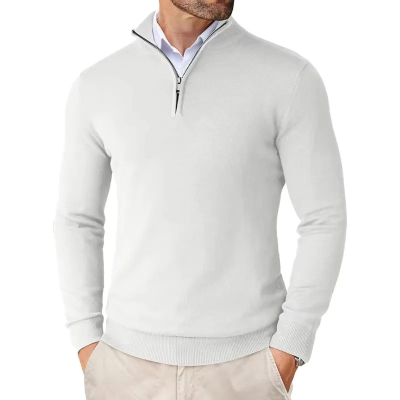 Weicher Herrenpullover mit Kragenreißverschluss aus Baumwollmix