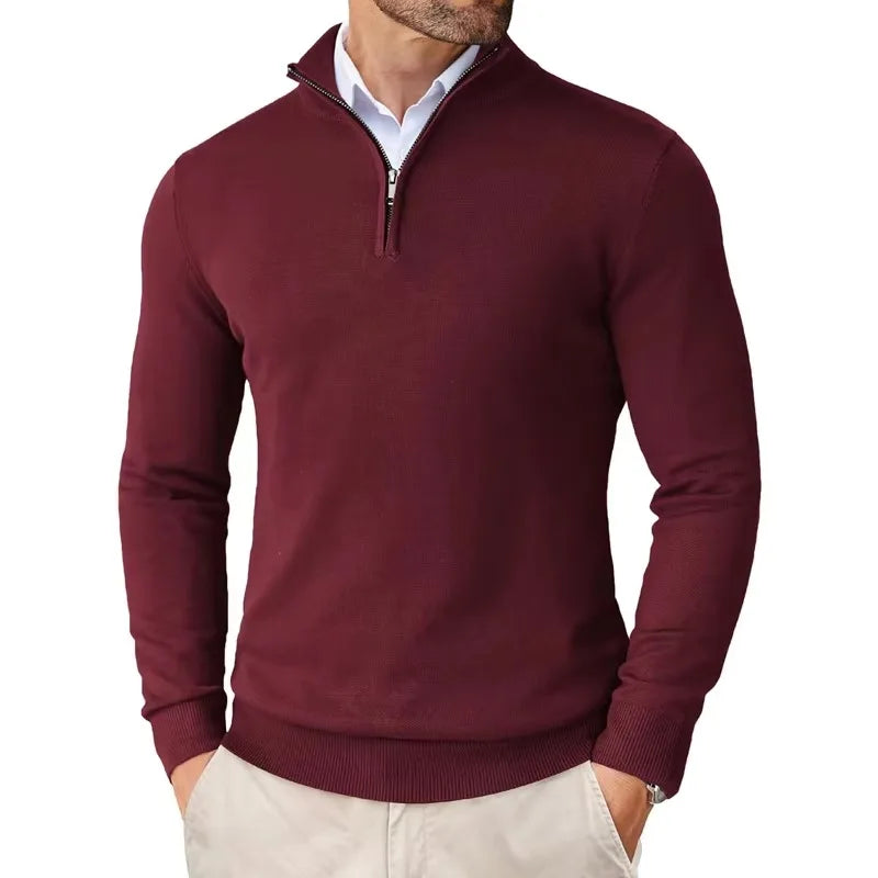 Weicher Herrenpullover mit Kragenreißverschluss aus Baumwollmix