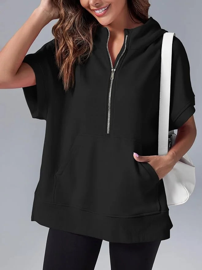 Fudus Kurzarm-Pullover mit Halb-Reißverschluss