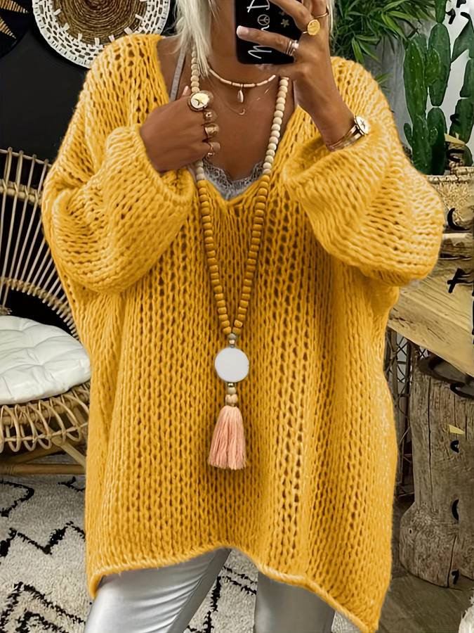 Lockerer Strickpullover mit V-Ausschnitt für entspannte Styles