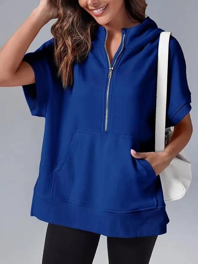 Fudus Kurzarm-Pullover mit Halb-Reißverschluss