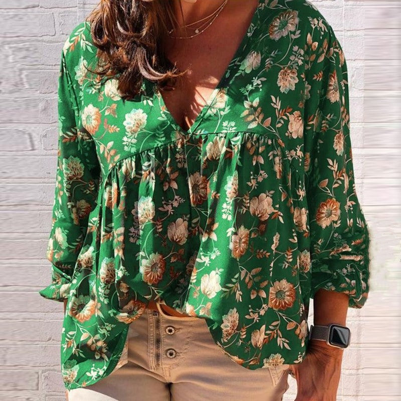 Clara: Individuell bedrucktes Damen-Langarm-Shirt mit V-Ausschnitt