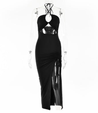 Y2K-Style Neckholder Kleid mit Spitze, Schlitz – Laura
