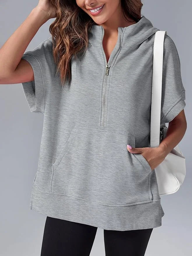 Fudus Kurzarm-Pullover mit Halb-Reißverschluss