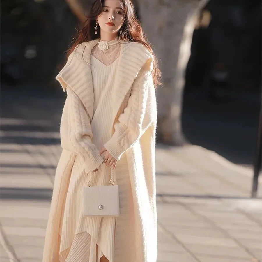 Wintertaugliche Strickjacke von Wesara für Damen mit Kragen und Patchworkmuster