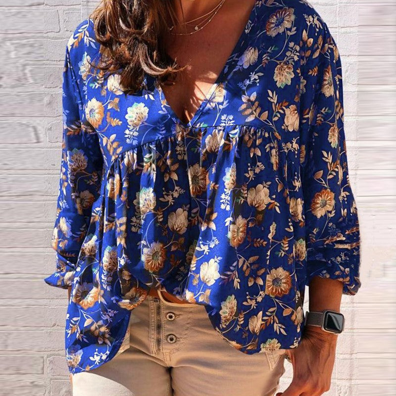 Clara: Individuell bedrucktes Damen-Langarm-Shirt mit V-Ausschnitt