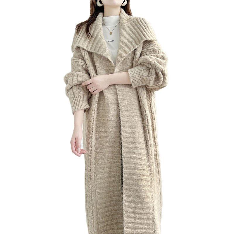 Wintertaugliche Strickjacke von Wesara für Damen mit Kragen und Patchworkmuster