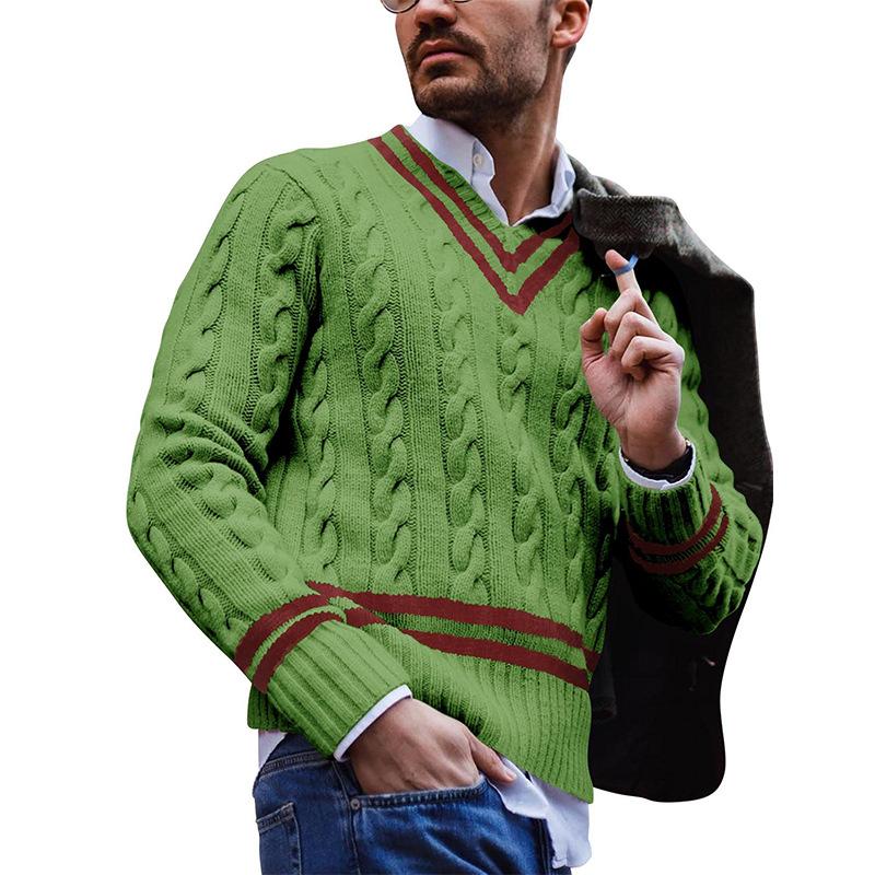 Herrenpullover IGOR: Gestreift, V-Ausschnitt, Colorblock-Strick