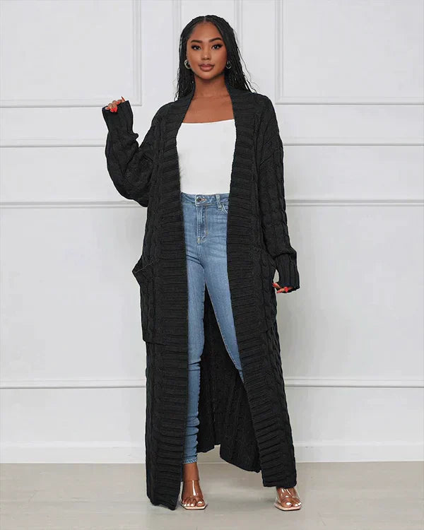 Lockere, lange Strickjacke mit V-Ausschnitt von Theodora