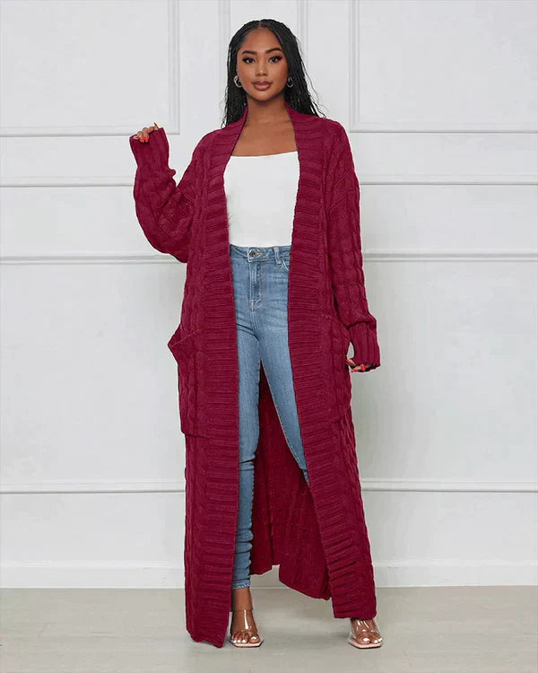 Lockere, lange Strickjacke mit V-Ausschnitt von Theodora