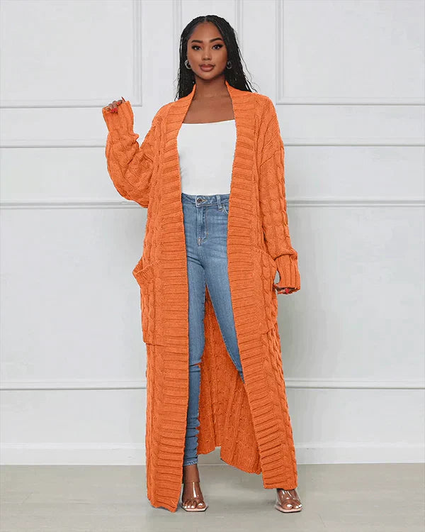 Lockere, lange Strickjacke mit V-Ausschnitt von Theodora