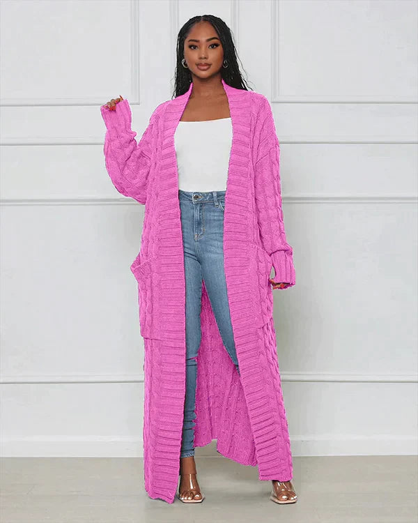 Lockere, lange Strickjacke mit V-Ausschnitt von Theodora