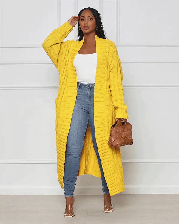 Lockere, lange Strickjacke mit V-Ausschnitt von Theodora