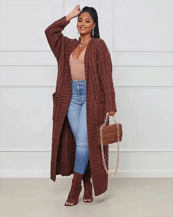 Lockere, lange Strickjacke mit V-Ausschnitt von Theodora
