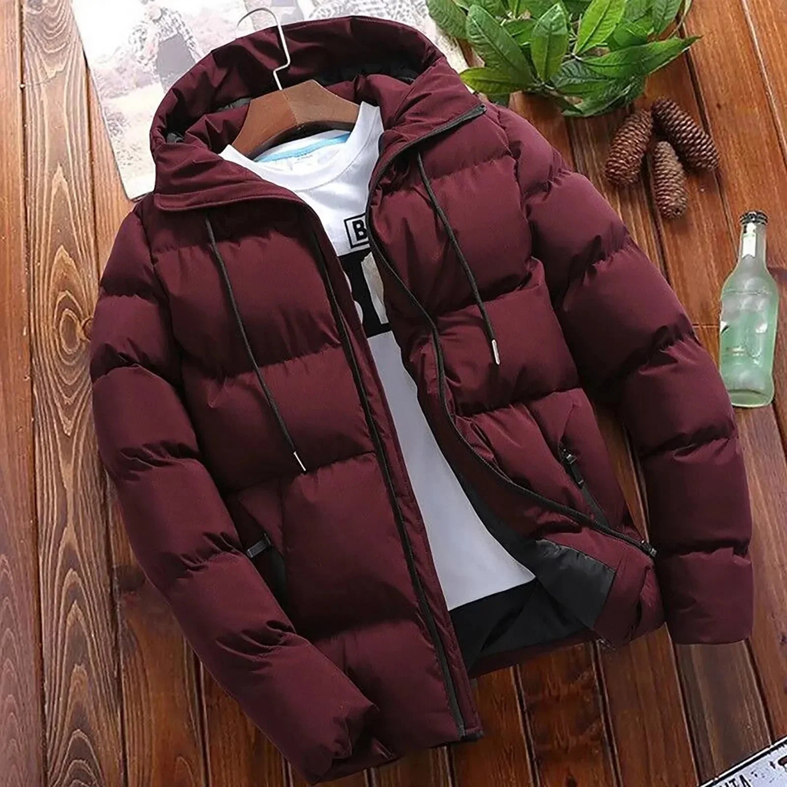Herren-Wintermantel Mit Kapuze, Wikinger-Jacke, Herren, 3/4-Länge