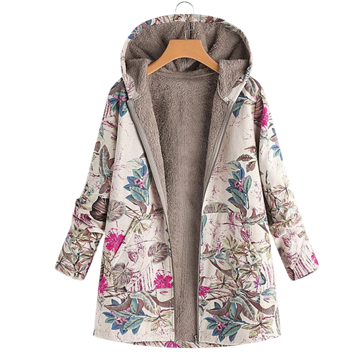 MODEGEIST Damen Wintermantel Blumenmuster Kapuze Isoliert