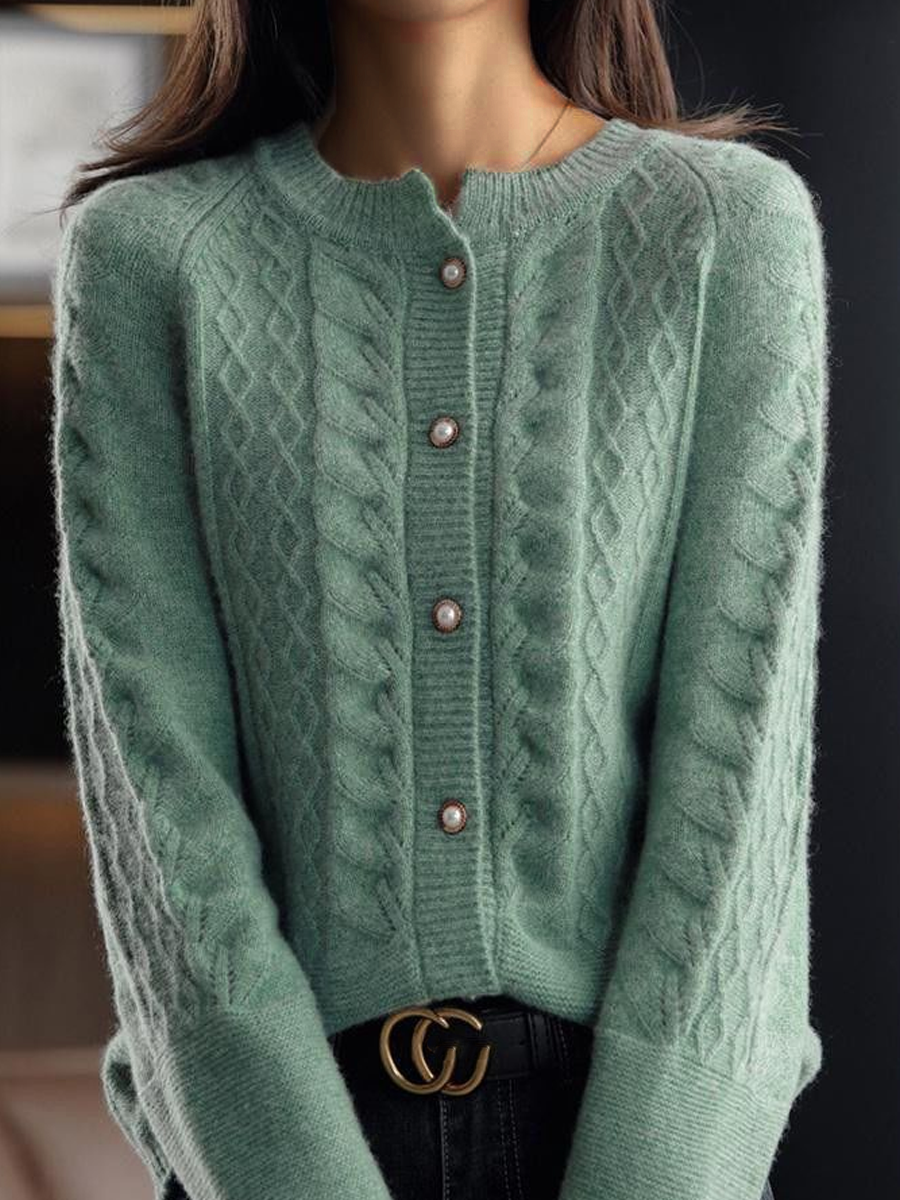 ModeGeist | Strickjacke - Stehkragen Jacquard Strickjacke