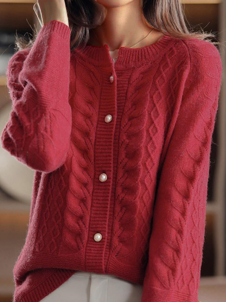 ModeGeist | Strickjacke - Stehkragen Jacquard Strickjacke