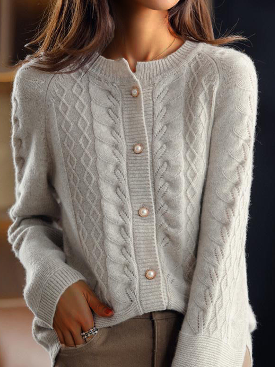 ModeGeist | Strickjacke - Stehkragen Jacquard Strickjacke