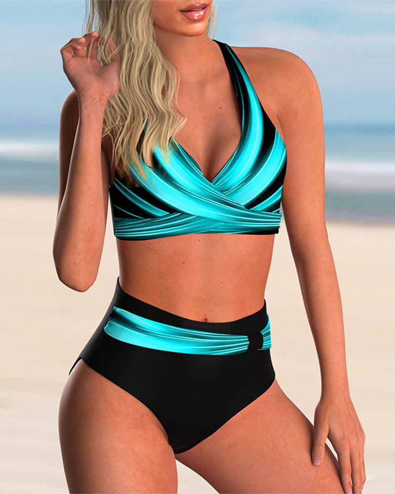 MODEGEIST Damen Bikini Set Muster Kreuz-Ausschnitt Verstellbare Träger