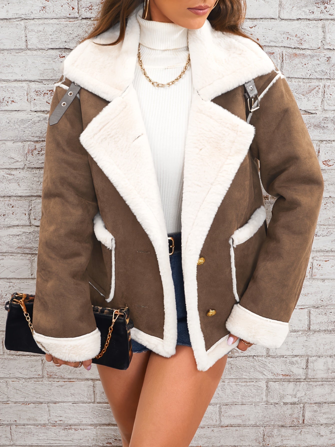 Leyarae: Warme, lässige Winterjacke mit Plüsch und Reverskragen