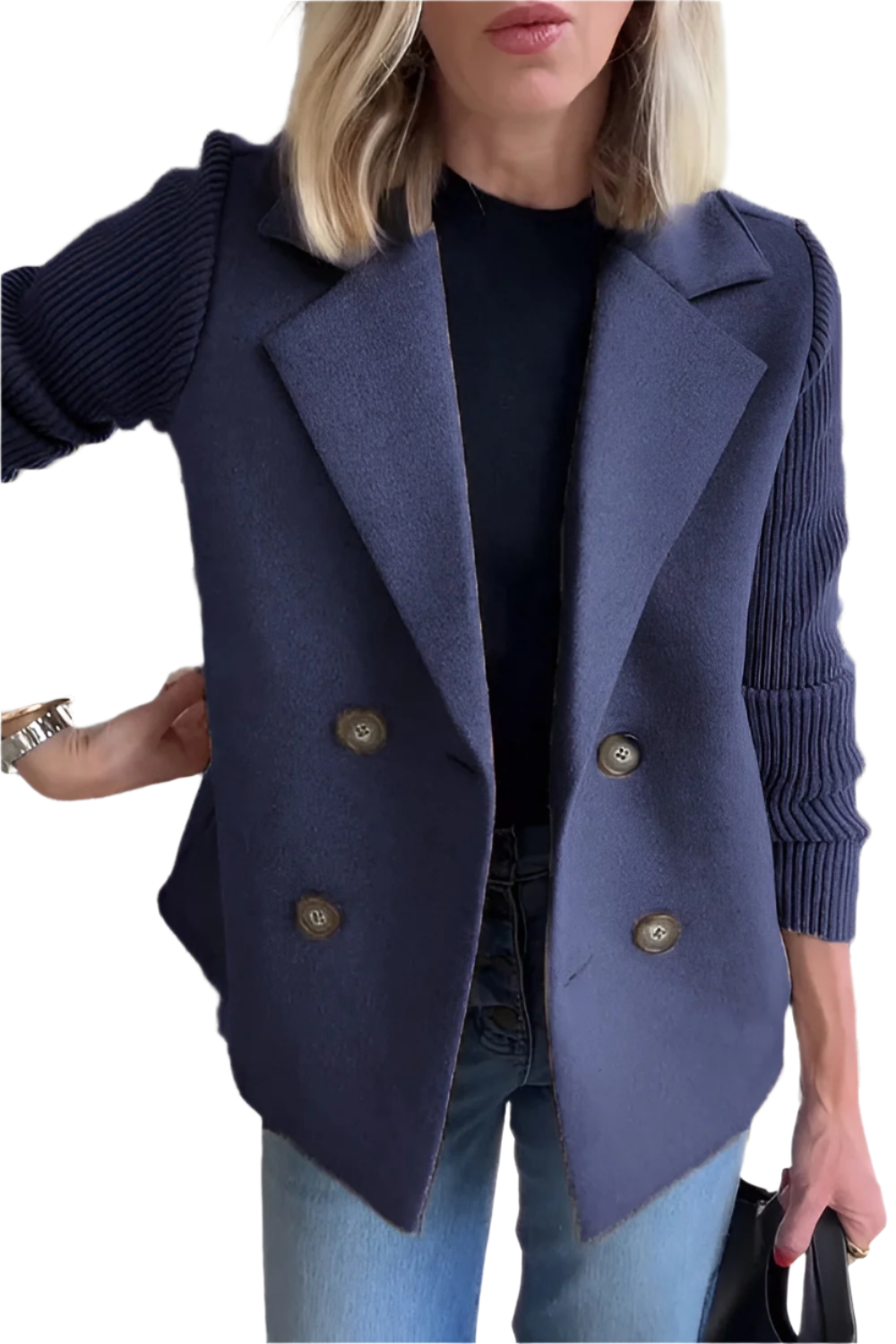 ModeGeist | Damen Blazer aus veganer Wolle mit gestrickten Ärmeln