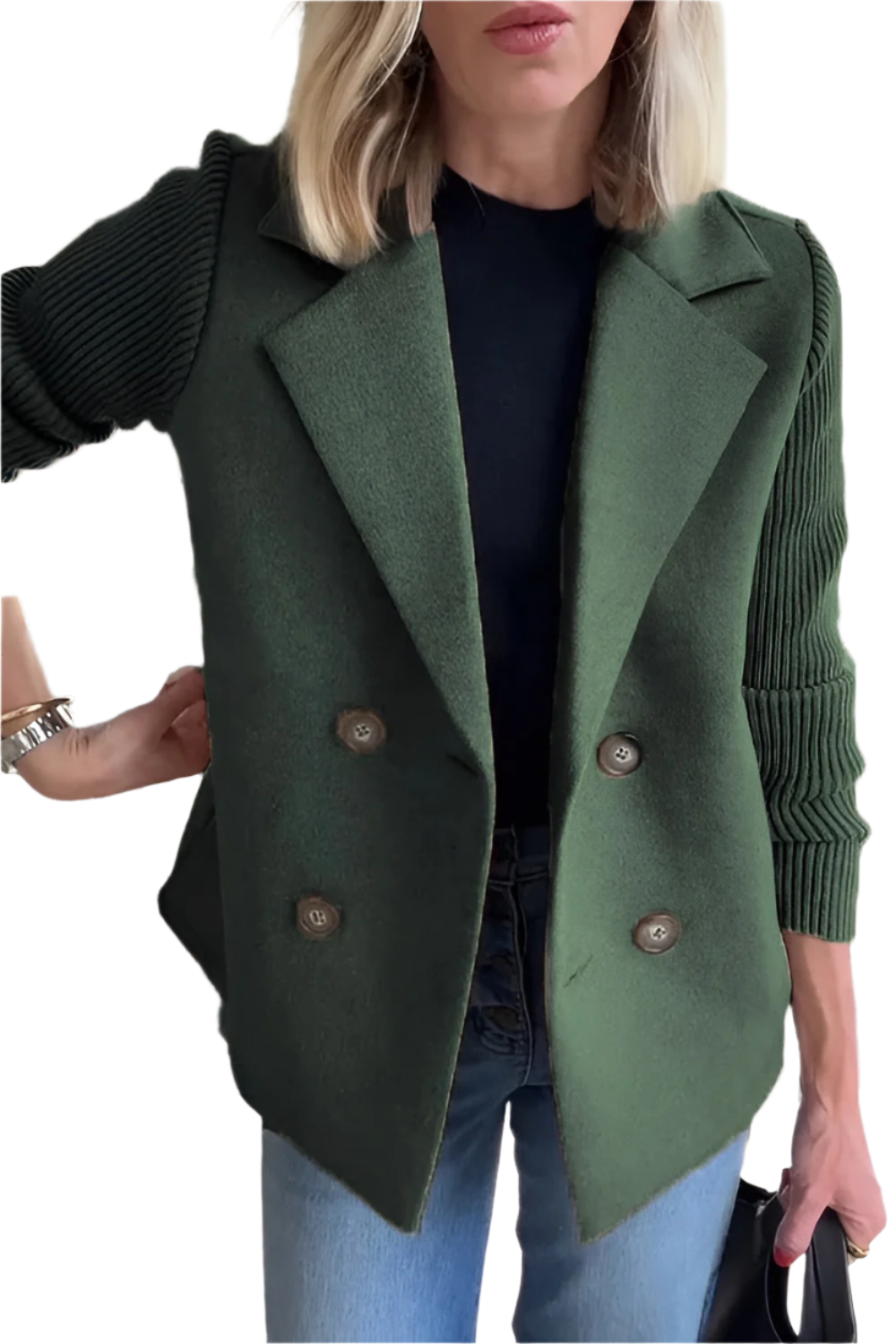 ModeGeist | Damen Blazer aus veganer Wolle mit gestrickten Ärmeln