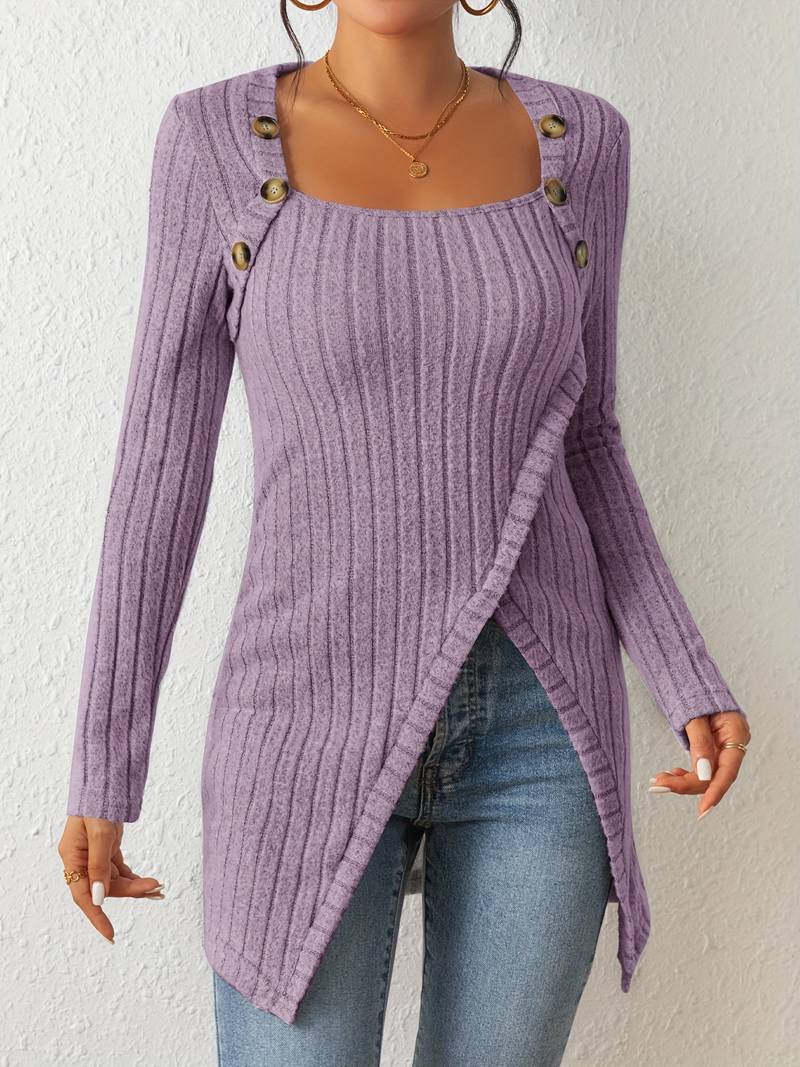 ModeGeist | Quadrat Ausschnitt Pullover mit Langen Ärmeln und Seitlichem Schlitz