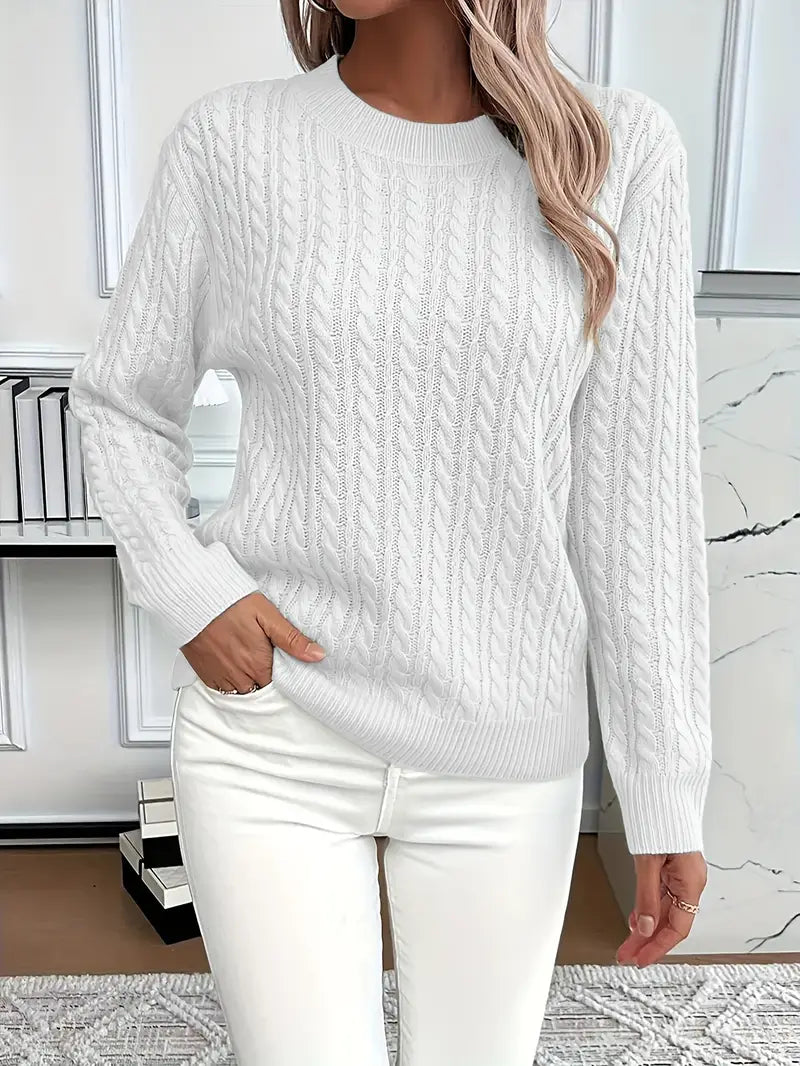 MODEGEIST Damen Cable-Knit Pullover Strick Beige Relaxed-Fit