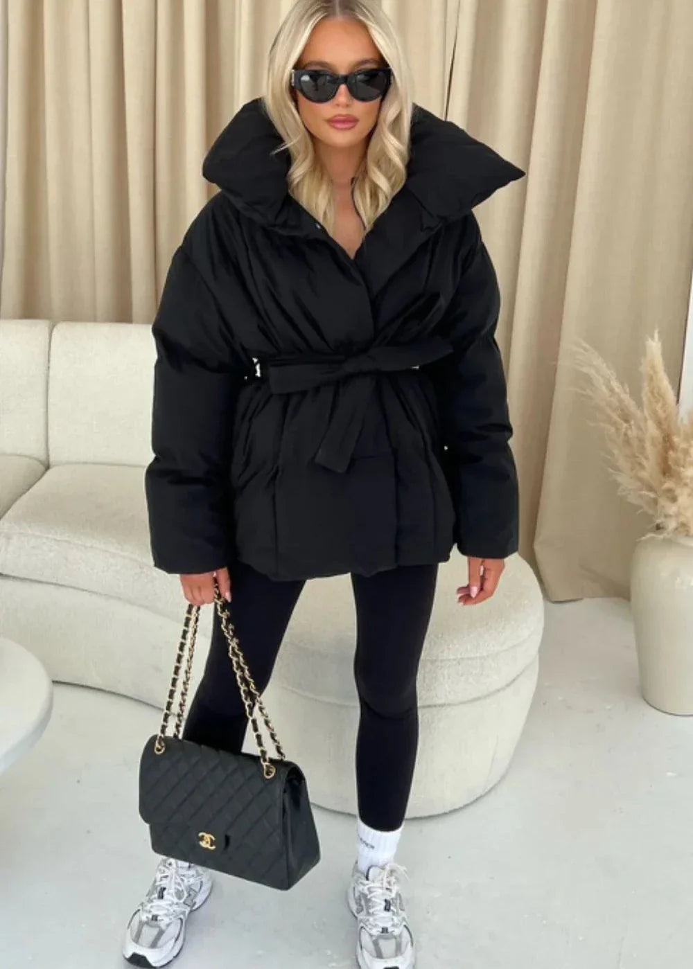 ModeGeist | jack mit Gürtel für Damen - warmer brauner Jacke mit oversized Kragen