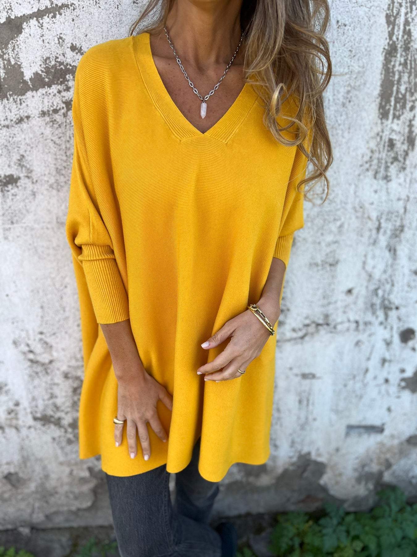 ModeGeist | Pullover - Damen Herbst Oversized Gestrickter V-Ausschnitt Pullover