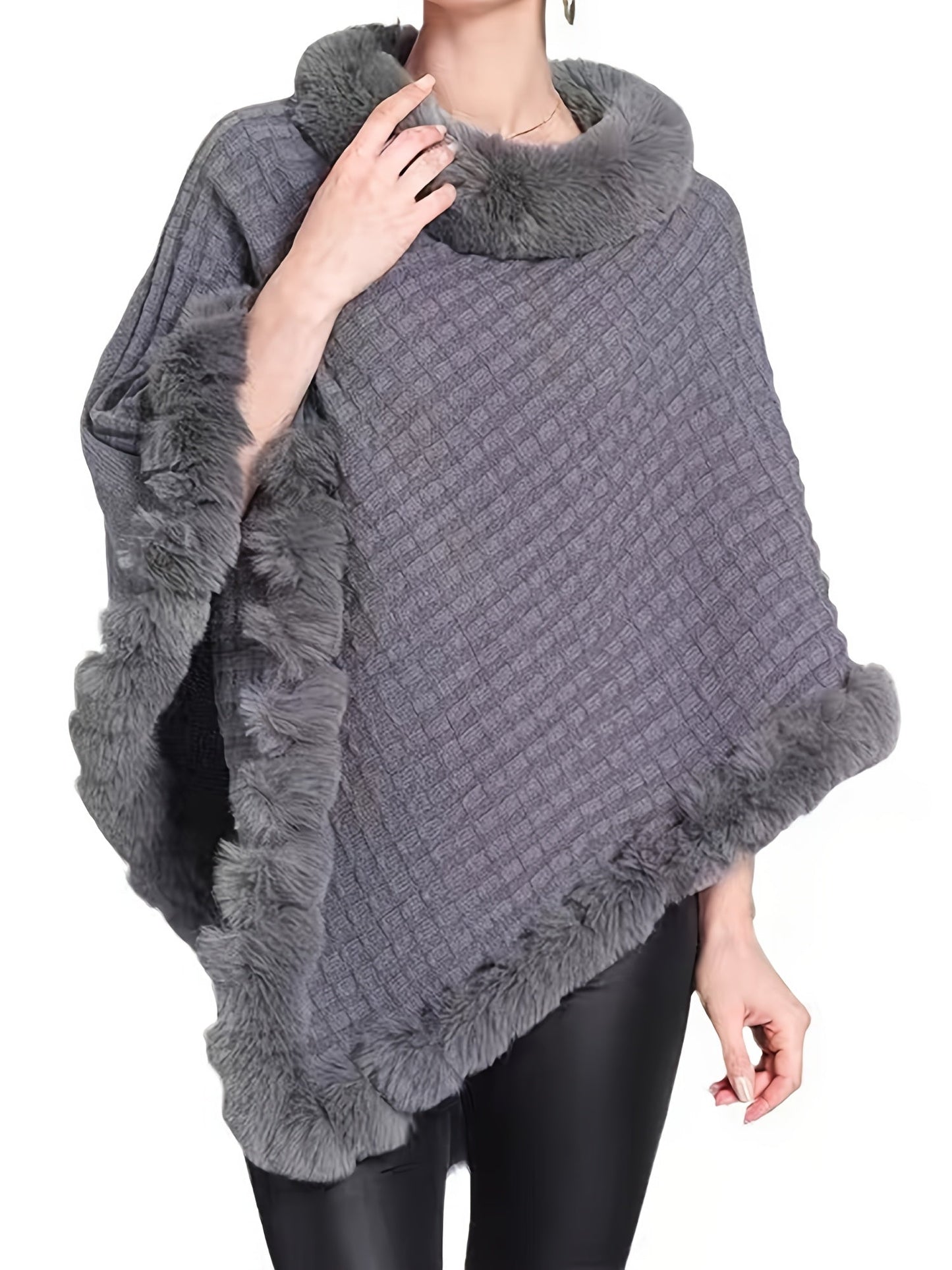 ModeGeist | Poncho mit Pelzdetails Acrylmix Elegante Struktur