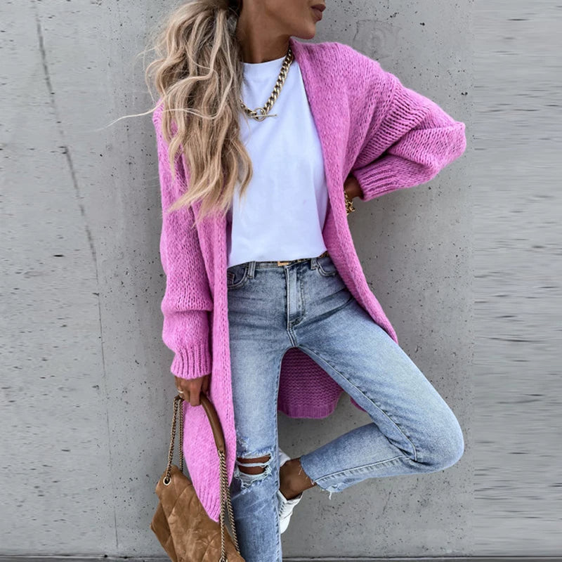 ModeGeist | Elegante Kaschmir Damenstrickjacke in Mittlerer Länge