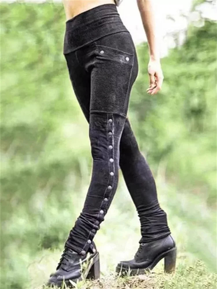 MODEGEIST Leggings mit ausgewaschener Knopfleiste