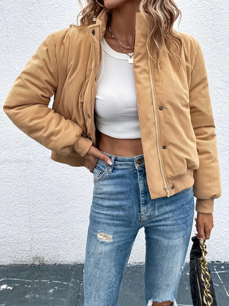 ModeGeist | Cordjacke mit Reißverschluss und Knopfverschluss