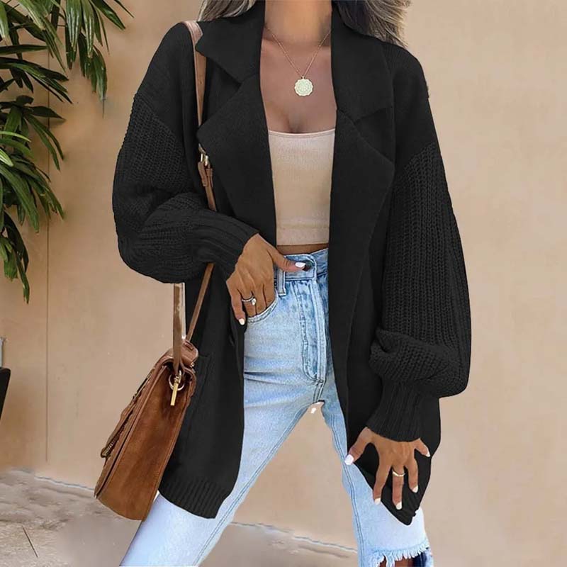 ModeGeist | Langer Cardigan mit Strukturierten Ärmeln Polyester Elegant, Bequem