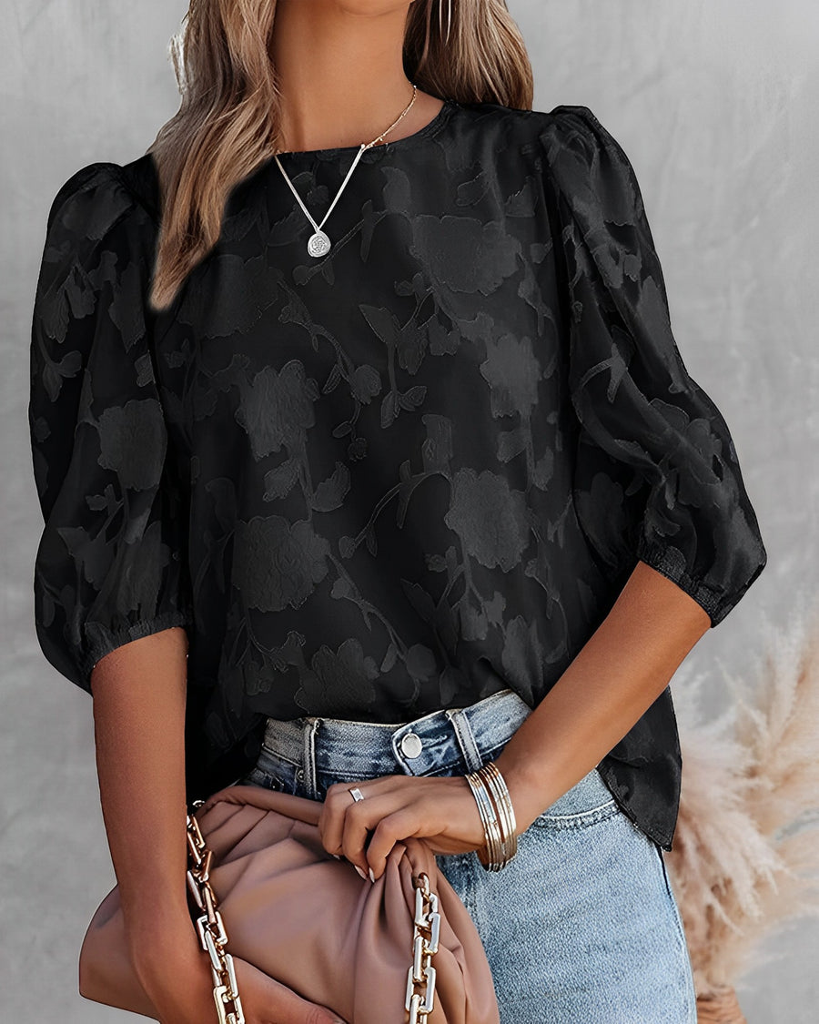 ModeGeist | Elegante Damen Blumenbluse mit Puffärmeln