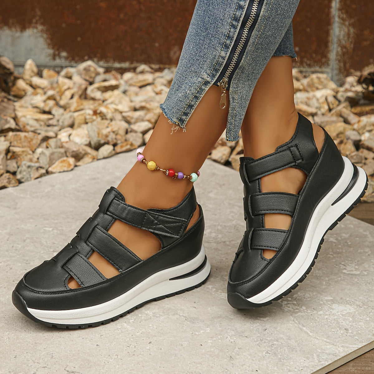 MODEGEIST Damen Platform-Sandalen Verstellbar Gepolstert