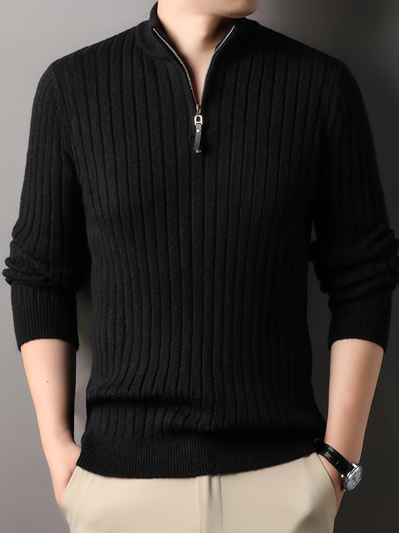 ModeGeist | Strickpullover mit Hohem Kragen und Reißverschluss Geripptes Design Weiches Material